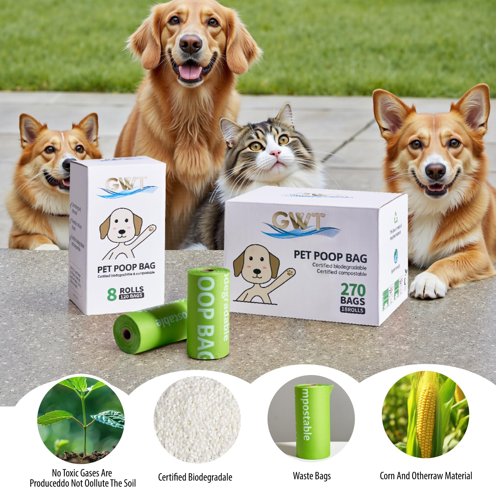 Dog Poop Bags Biodegradable - Certified Home Compostable 120 Counts